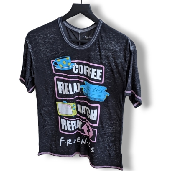 F•R•I•E•N•D•S Burnout Tee Coffee Relax Watch Repeat Friends TV Shirt - Picture 10 of 13